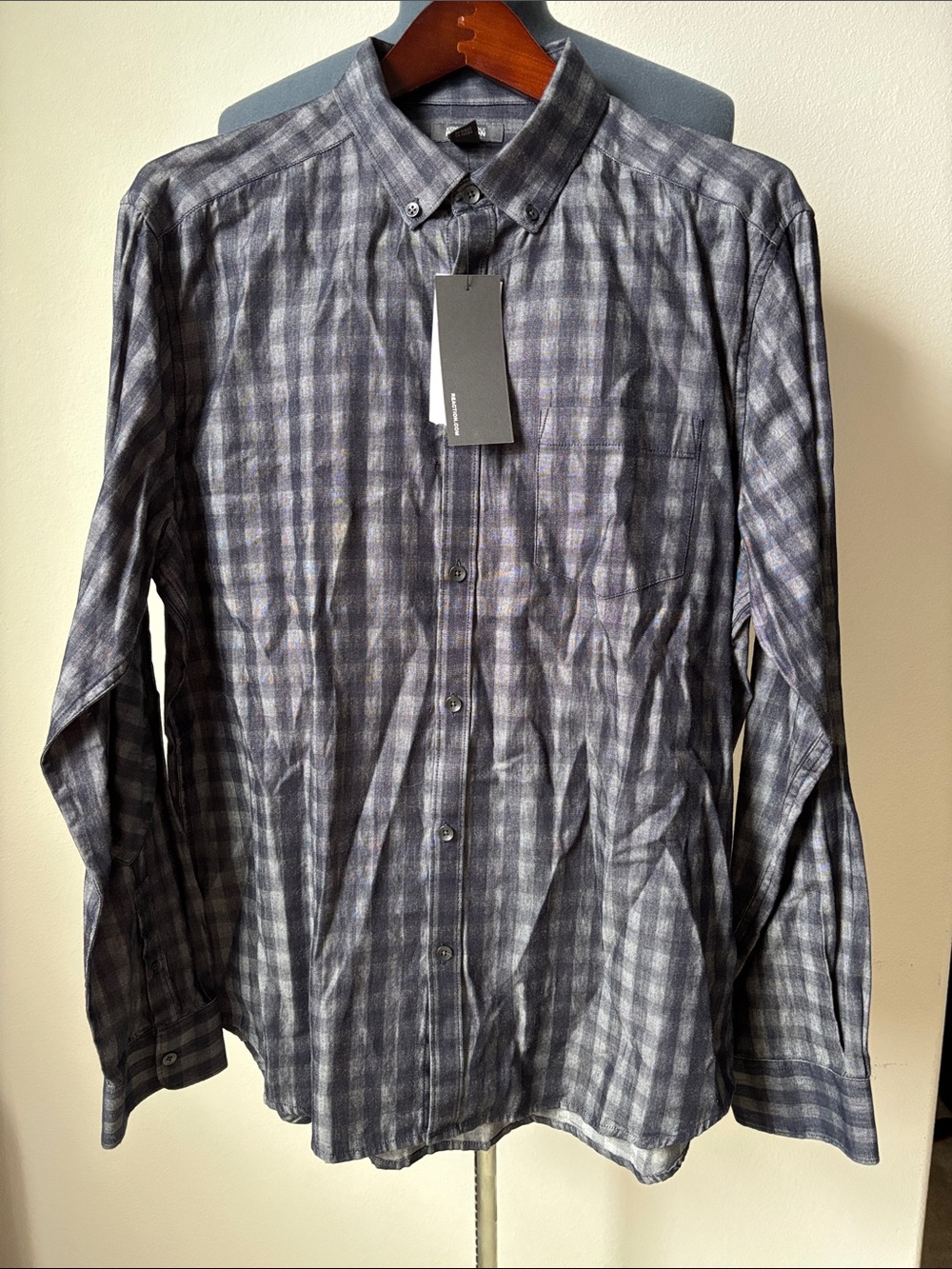Kenneth Cole Reaction Men's Gray Plaid Button-Down Shirt